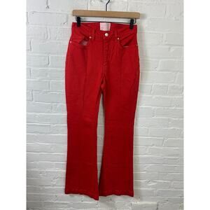 Revise Women's Venus High Rise 100% Cotton Flared Leg Jeans Denim Red Size 28